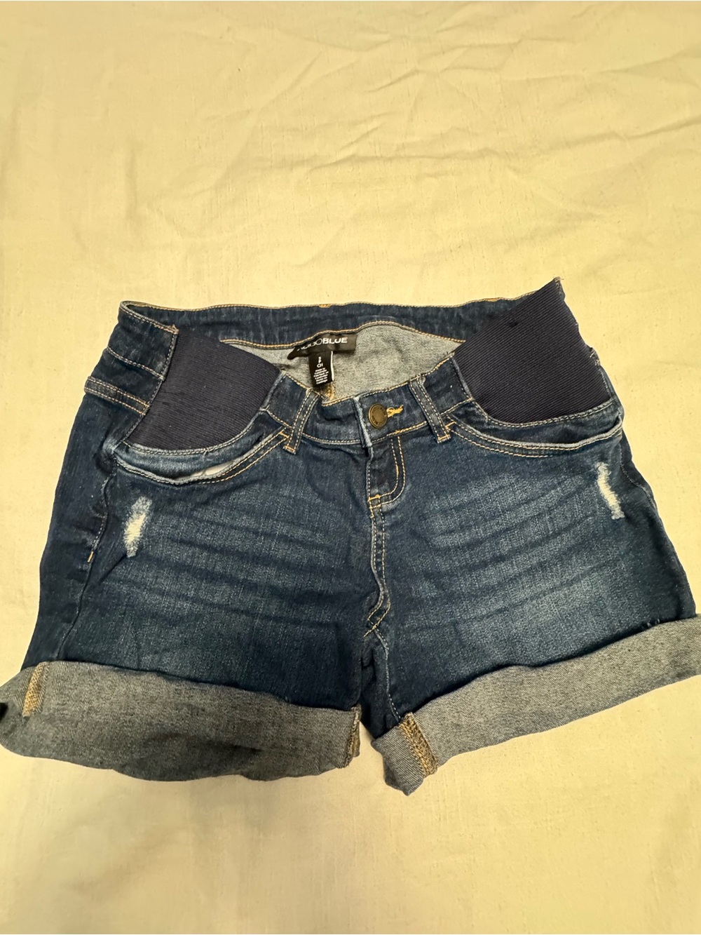 Indigo Blue Dark Blue Rolled Hem Maternity Jean Shorts